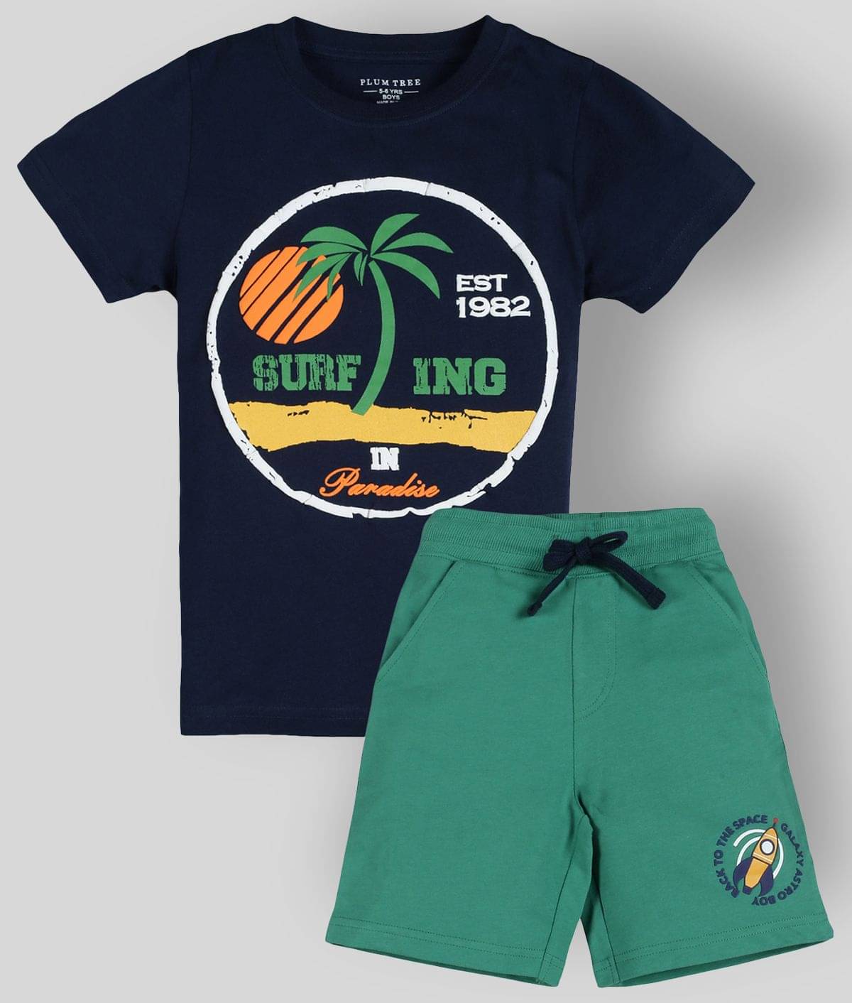     			PLUM TREE Pack of 1 Boys Cotton T-Shirt & Shorts Set ( Multi )