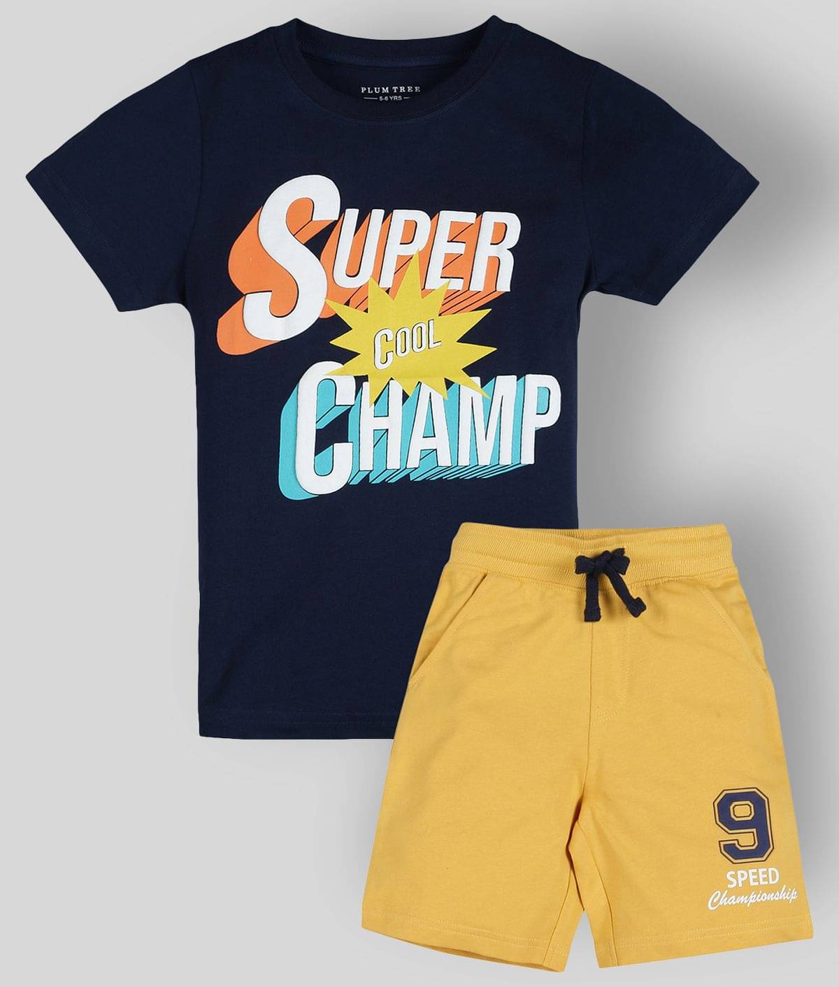     			PLUM TREE Pack of 1 Boys Cotton T-Shirt & Shorts Set ( Navy )