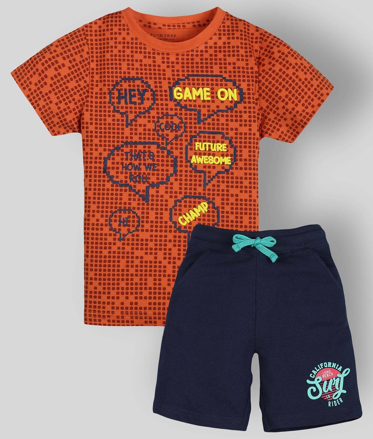     			PLUM TREE Pack of 1 Boys Cotton T-Shirt & Shorts Set ( Orange )