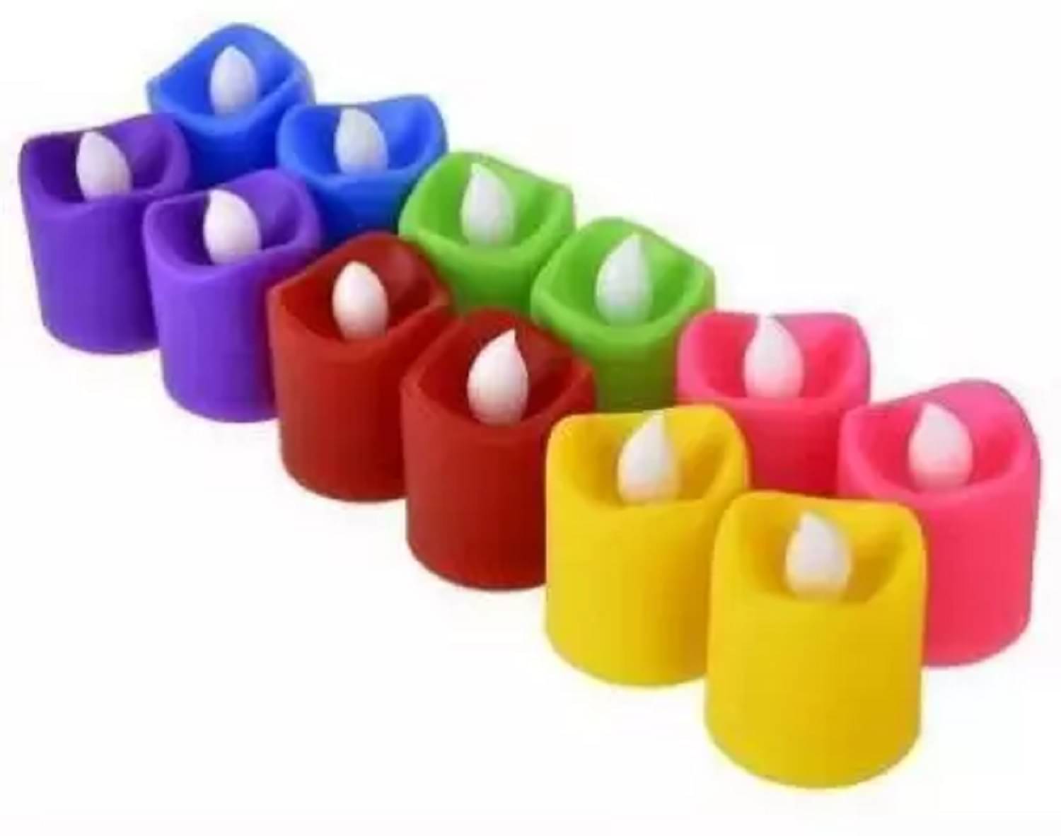     			Flameless Smokeless Decorative Acrylic Led Tea Light Diwali Diya - Multicolor (Pack of 12)