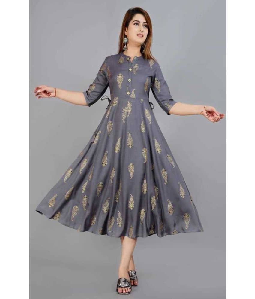 SIPET - Grey Rayon Women's Flared Kurti ( Pack of 1 ) - Kurtis, Tunics | Buy online on ZillyBuy