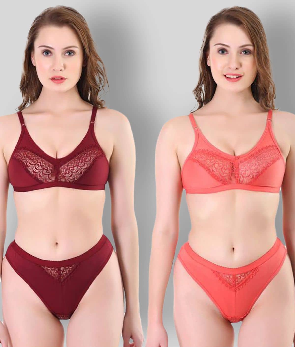 TCG Pack of 2 Cotton Lycra Women's Bra & Panty Set ( Multi Color )