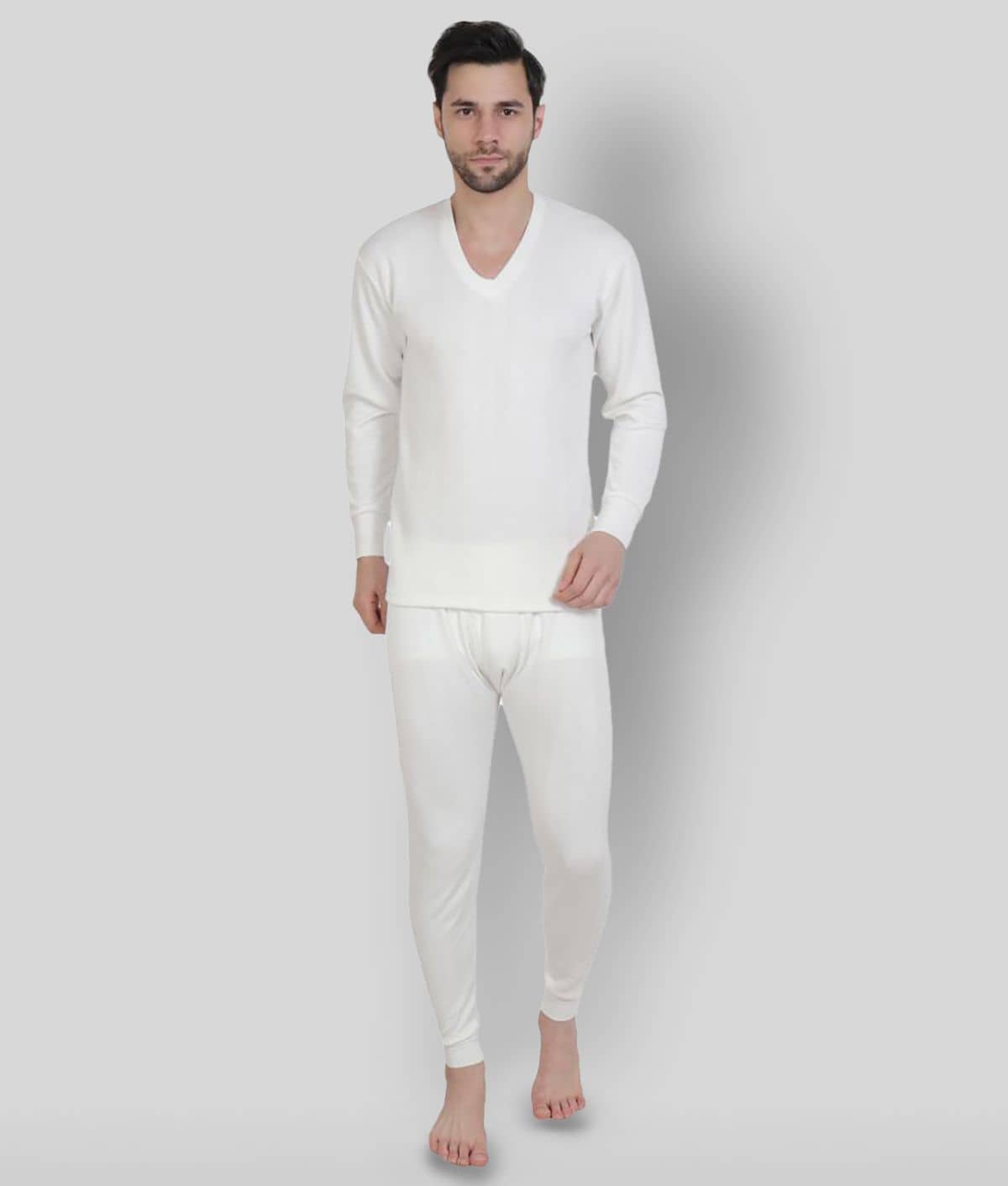 Zeffit Pack of 1 Cotton Thermal Sets For Men's ( White )