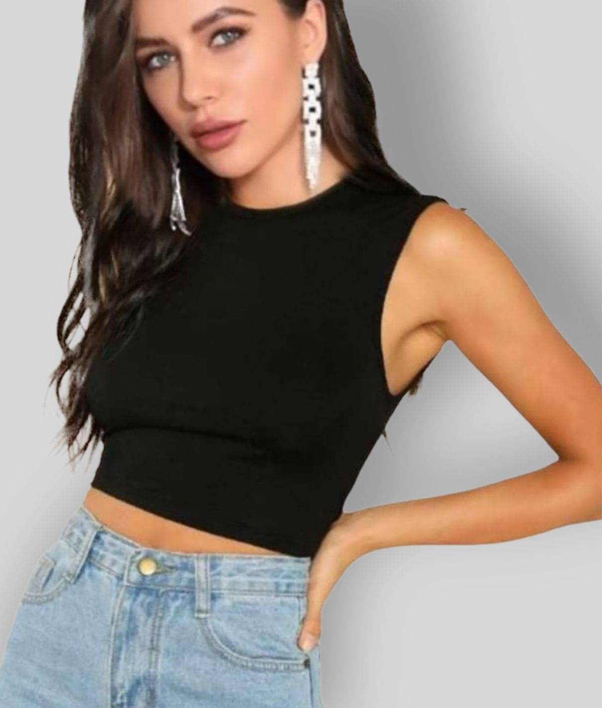 Dream Beauty Fashion Women's Cotton Blend Crop Top ( Black ) Dream Beauty Fashion Women's Cotton Blend Crop Top ( Black )