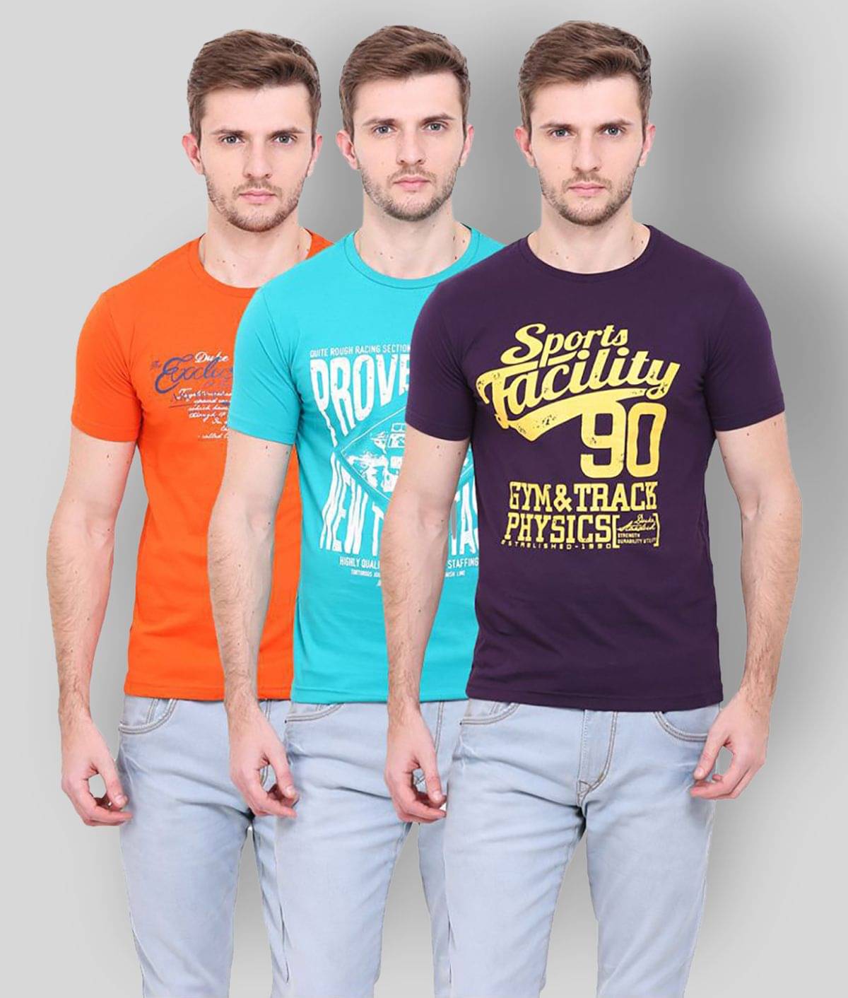 Duke Pack of 3 Cotton Blend Regular Fit Men's T-Shirt ( Orange ) Duke Pack of 3 Cotton Blend Regular Fit Men's T-Shirt ( Orange )