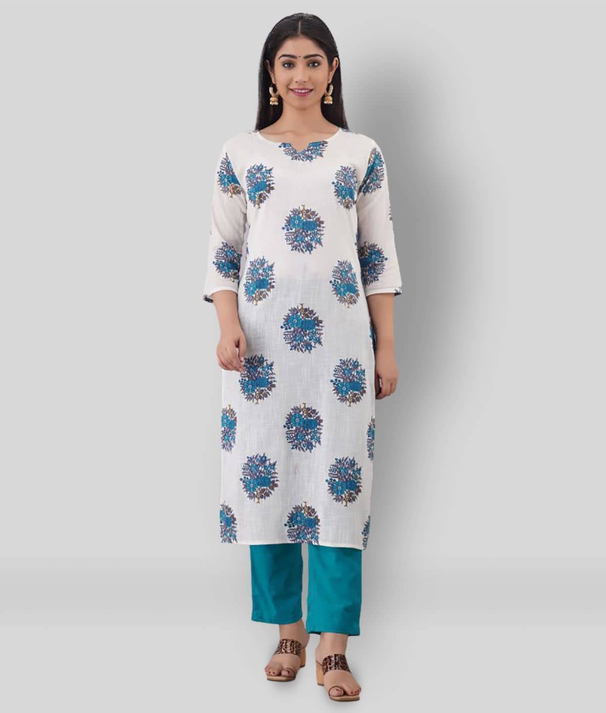 FABRR - White Straight Cotton Women's Stitched Salwar Suit ( Pack of 1 )