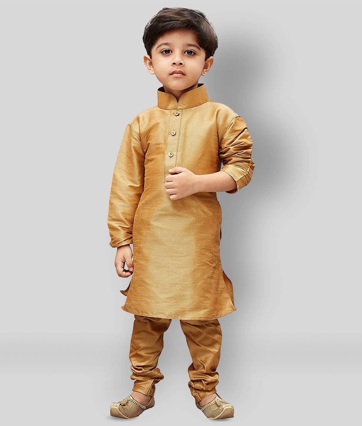 Fourfolds Boys Cotton Blend Solid - Pattern Kurta Pant Set ( Beige , Pack of 1 ) - Kurtas & Kurta Sets | Buy online on ZillyBuy