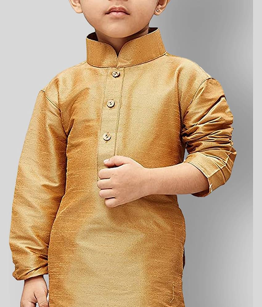 Fourfolds Boys Cotton Blend Solid - Pattern Kurta Pant Set ( Beige , Pack of 1 )