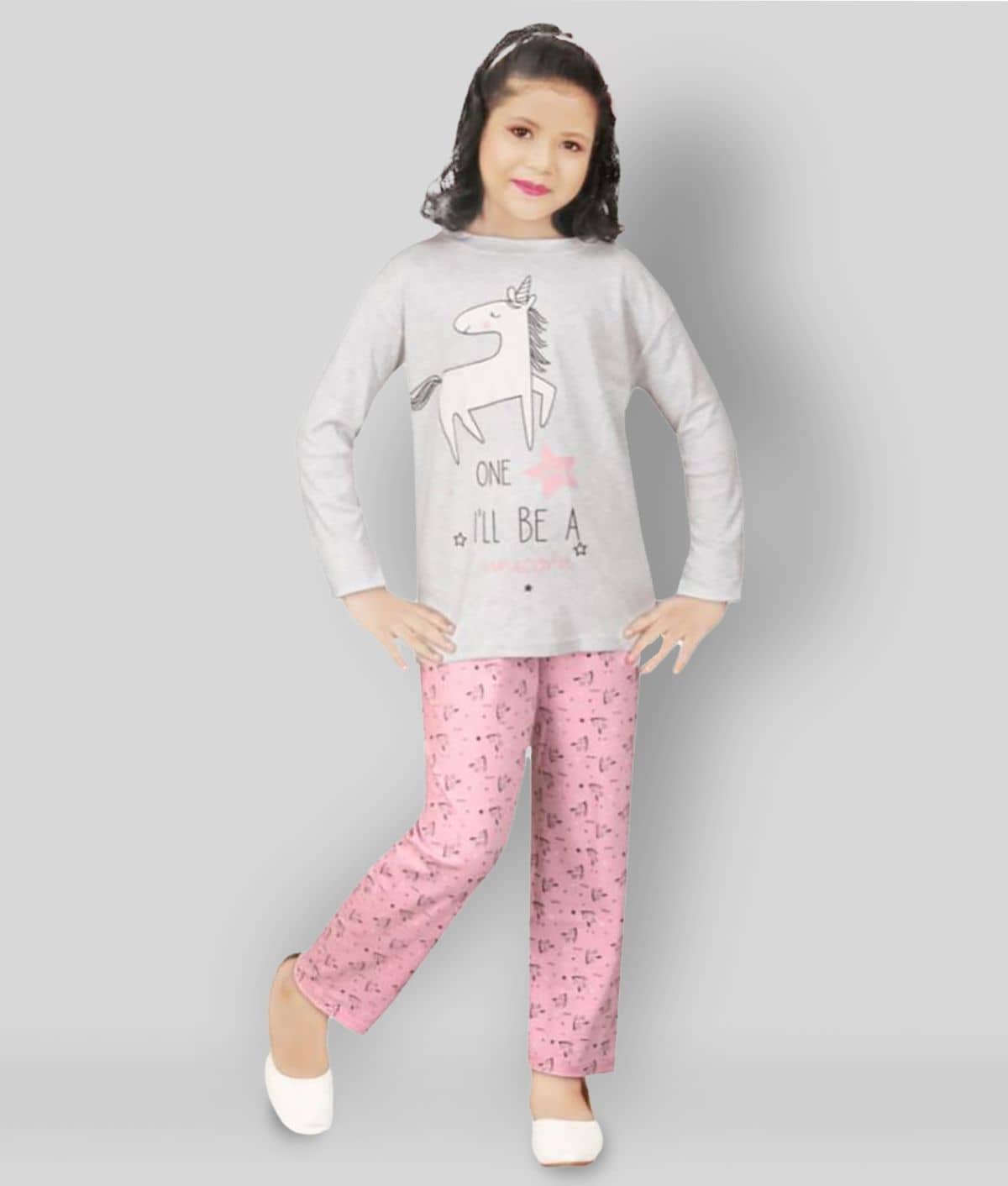 KABOOS Pack of 1 Girls Cotton Blend Nightsuit Set ( Grey ) - Nightwear & Loungewear | Buy online on ZillyBuy