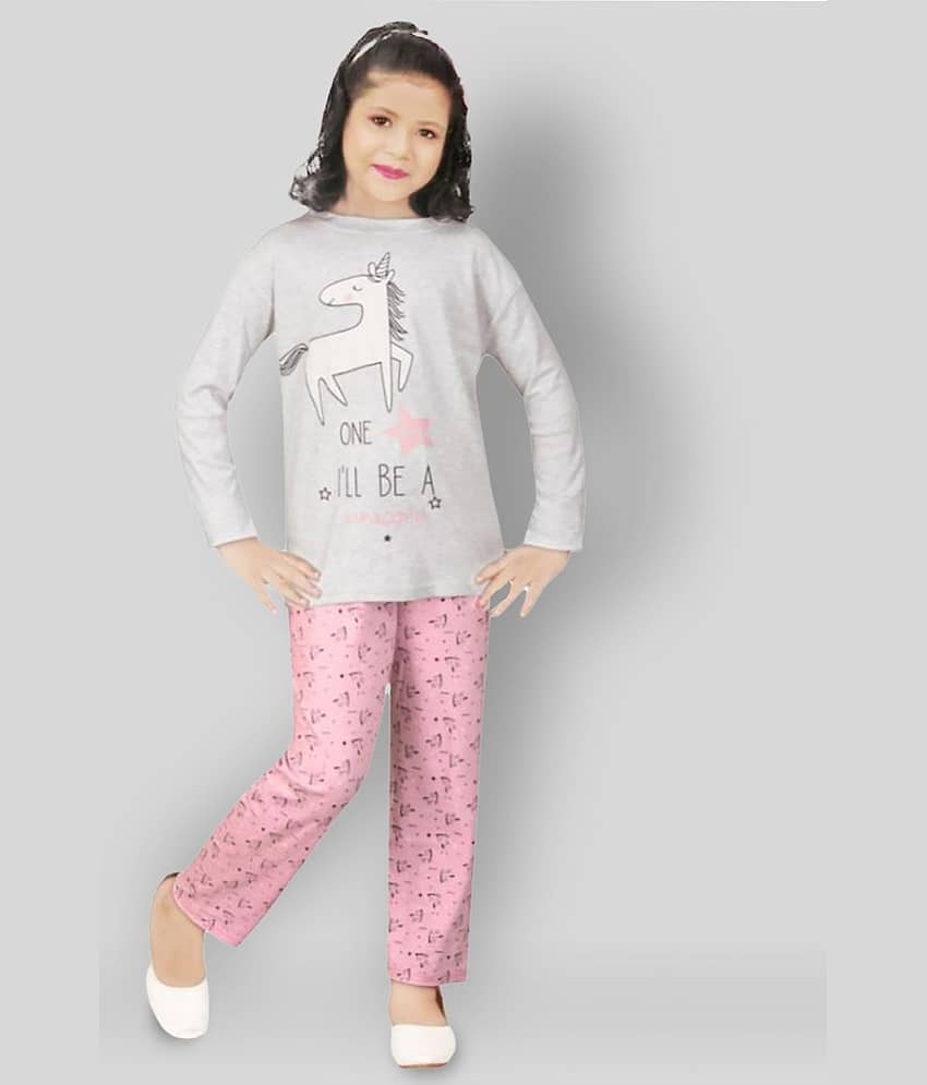 KABOOS Pack of 1 Girls Cotton Blend Nightsuit Set ( Grey ) - Nightwear & Loungewear | Buy online on ZillyBuy