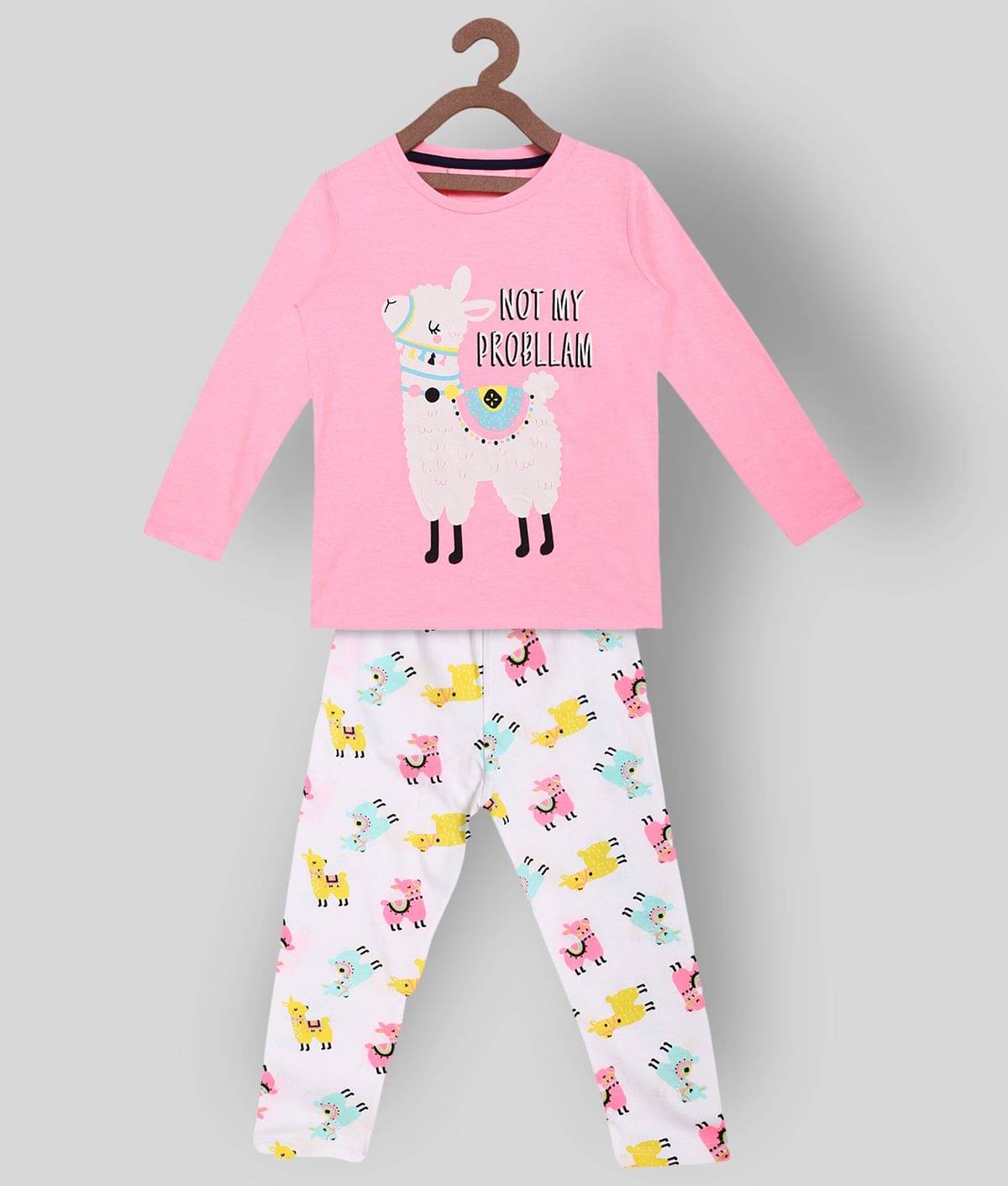     			Lazy Shark Pack of 1 Girls Cotton Blend Nightsuit Set ( Pink )