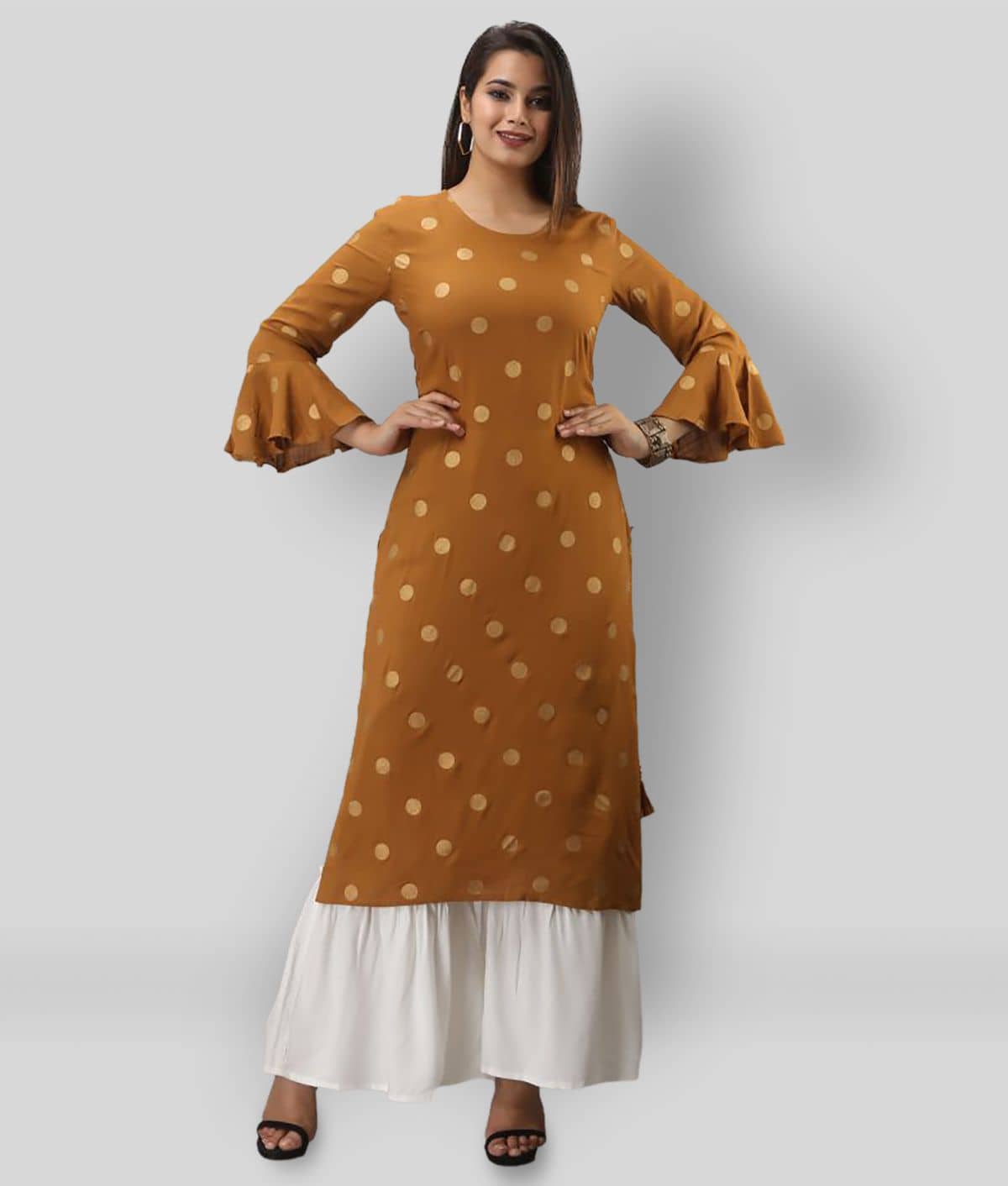 MAUKA - Gold Straight Rayon Women's Stitched Salwar Suit ( Pack of 1 )
