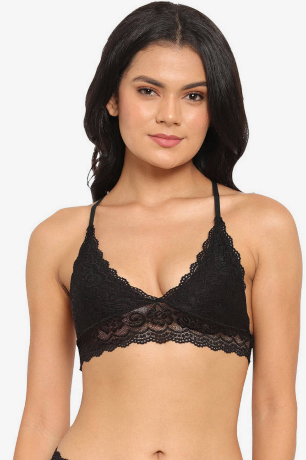     			N-Gal Nylon Non Padded Women's Bralette Bra ( Black )
