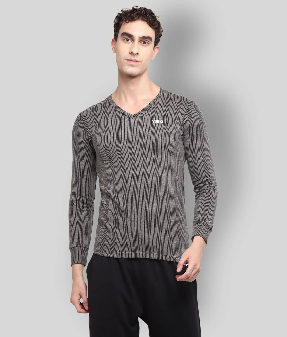 YUUKI Pack of 1 Polyester Thermal Tops For Men's ( Grey )