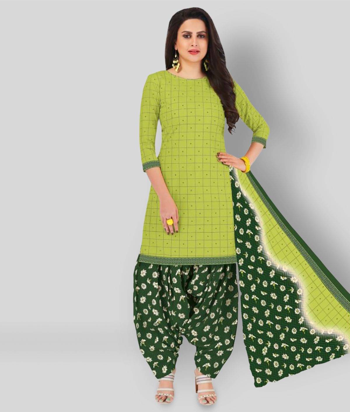 shree jeenmata collection Women Cotton Kurti With Patiala Salwar ( Green ) shree jeenmata collection Women Cotton Kurti With Patiala Salwar ( Green )