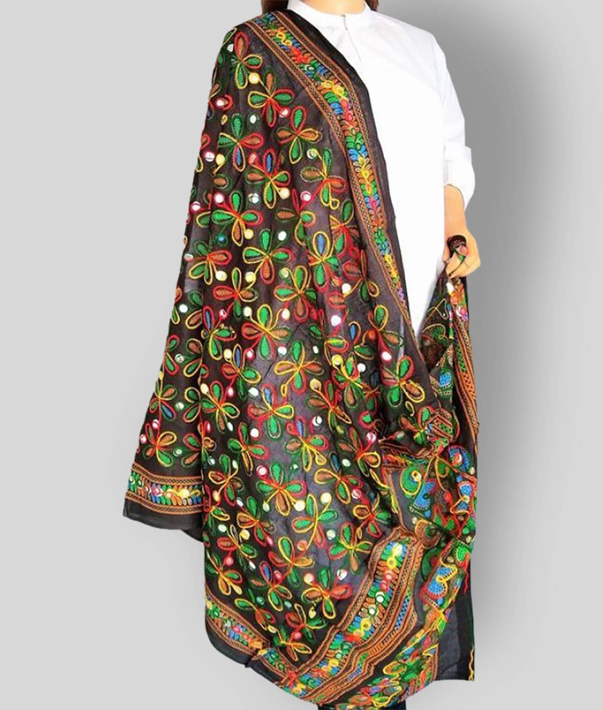 Apratim Black Cotton Aari Embroidered Dupatta - Single Apratim Black Cotton Aari Embroidered Dupatta - Single
