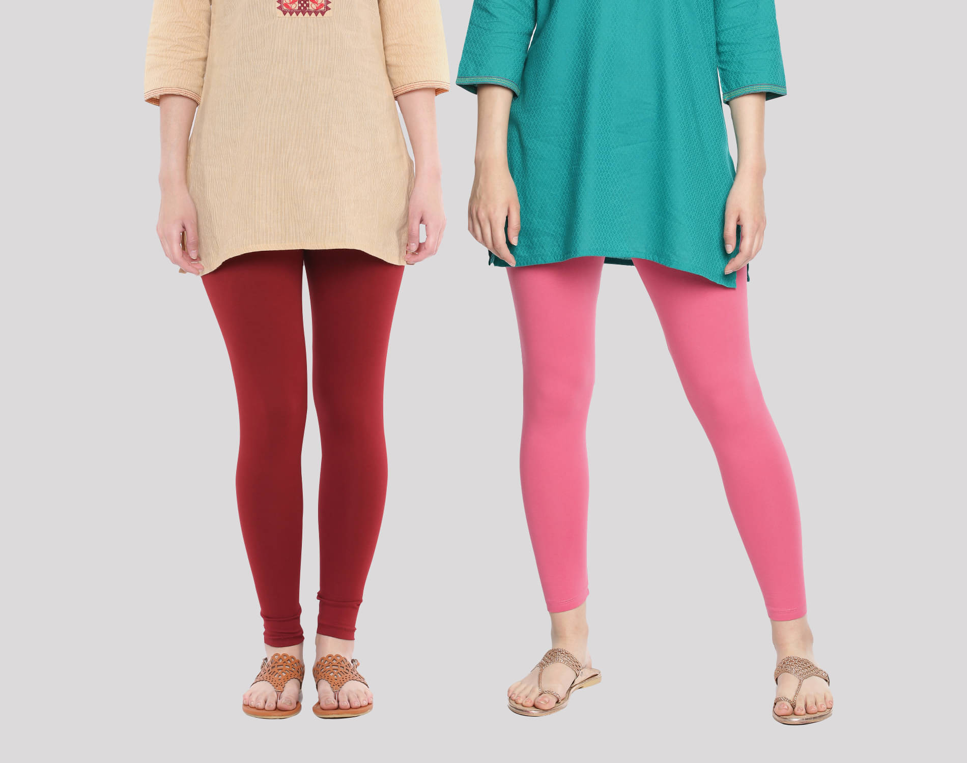     			Dollar Missy - Maroon Cotton Women's Leggings ( Pack of 2 )