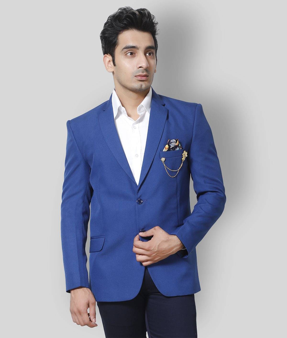 Fourfolds - Blue Polyester Regular Fit Men's Blazer ( Pack of 1 )     			Fourfolds - Blue Polyester Regular Fit Men's Blazer ( Pack of 1 )