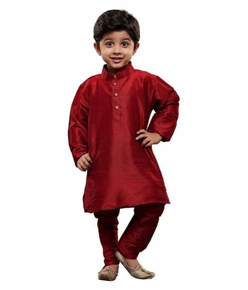 Fourfolds Boys Cotton Blend Solid - Pattern Kurta Pant Set ( Maroon , Pack of 1 ) Fourfolds Boys Cotton Blend Solid - Pattern Kurta Pant Set ( Maroon , Pack of 1 )