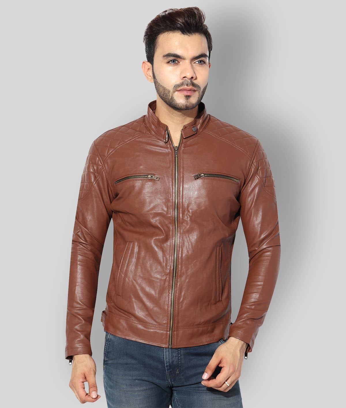 GARMADIAN Brown Biker Jacket - Jackets & Coats | Buy online on ZillyBuy