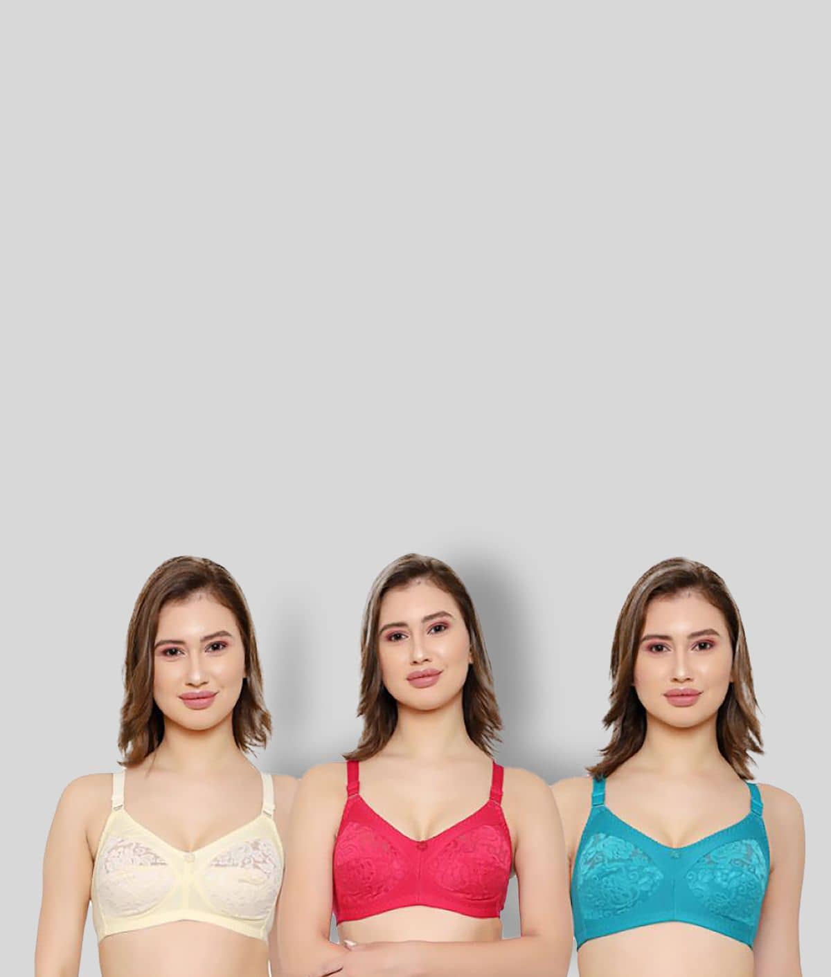 KYODO Pack of 3 Poly Cotton Non Padded Women's Everyday Bra ( Multicolor )