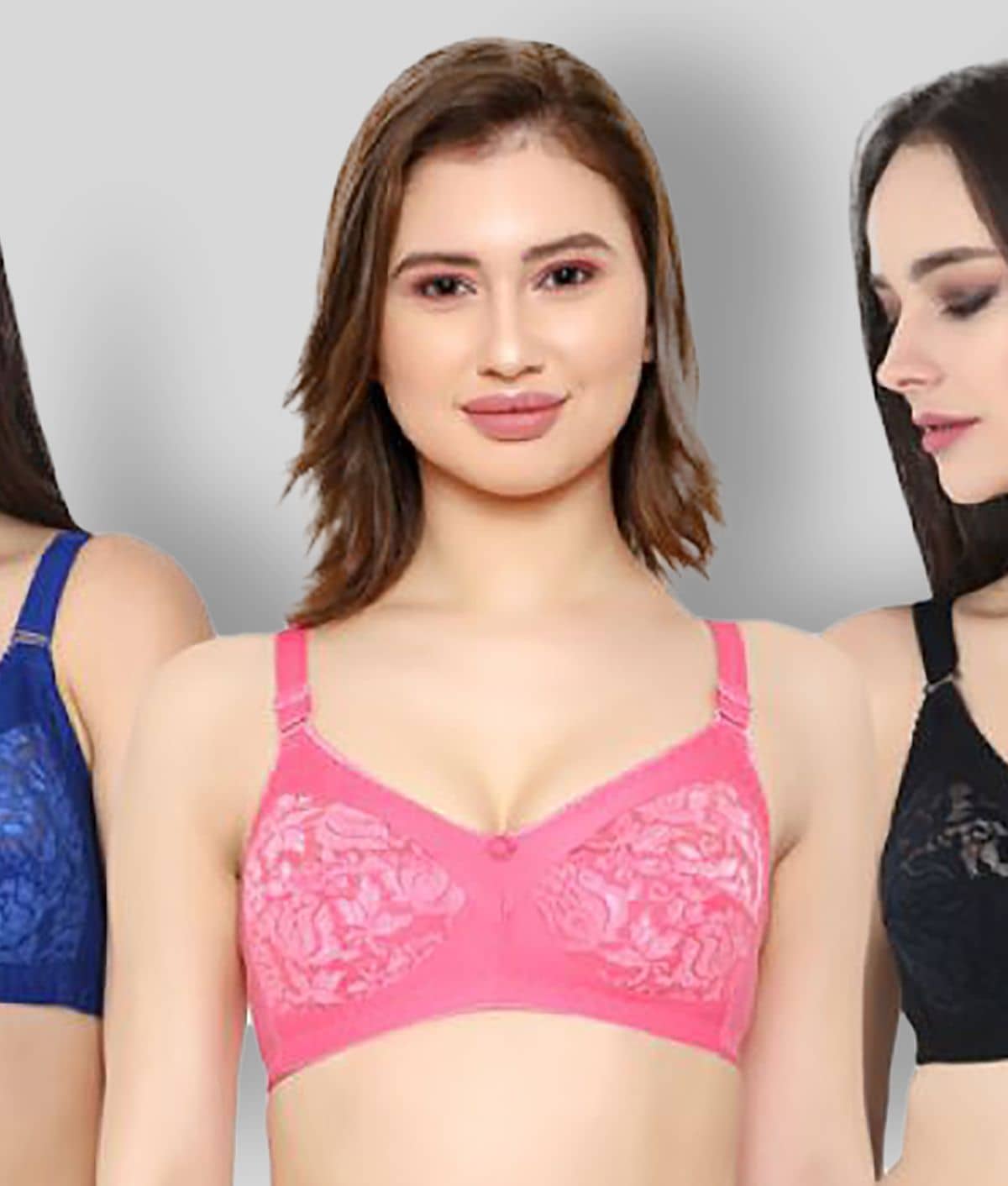 KYODO Pack of 3 Poly Cotton Non Padded Women's Everyday Bra ( Multicolor )