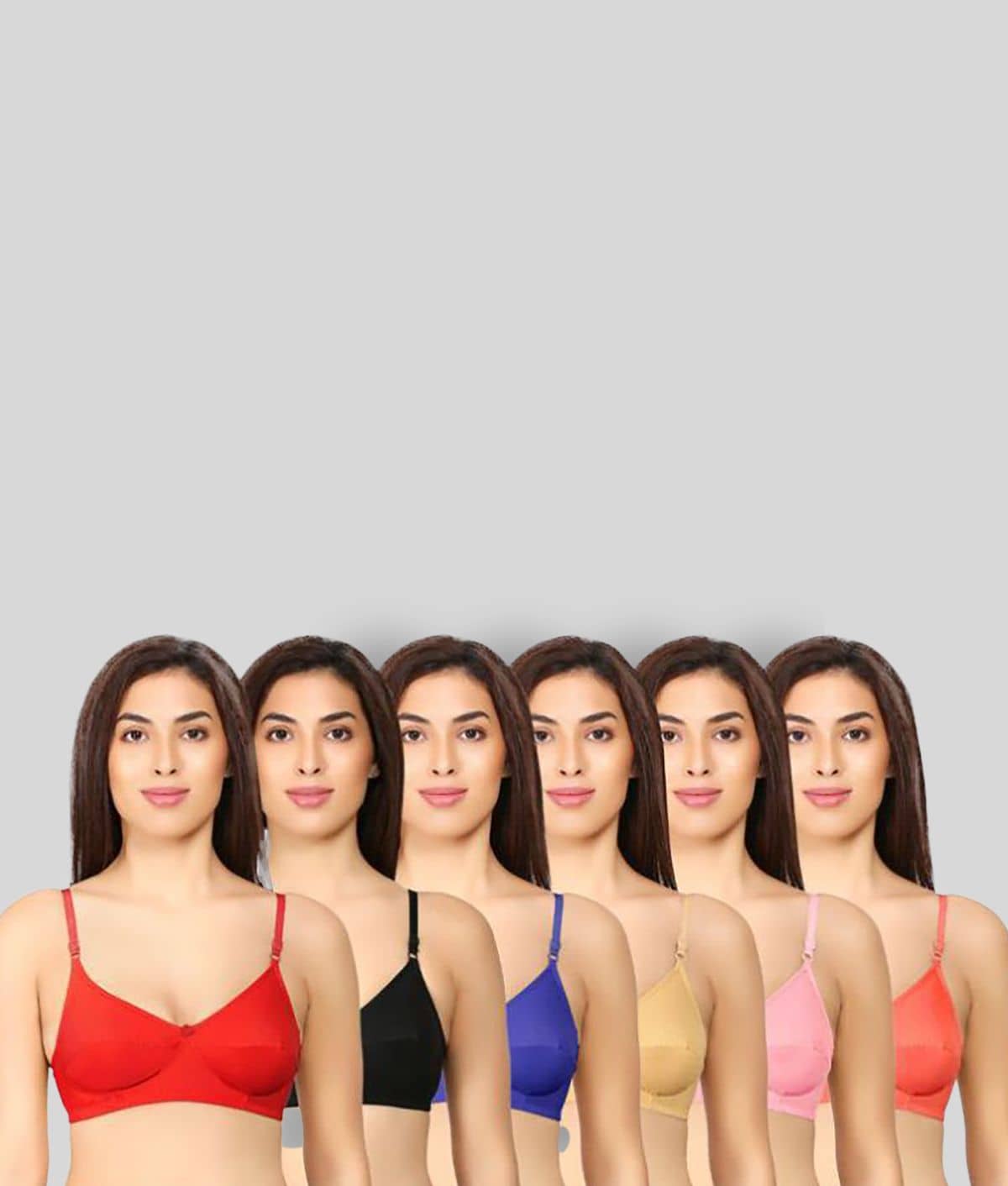 SK Dreams Pack of 6 Cotton Non Padded Women's T-Shirt Bra ( Multicolor )