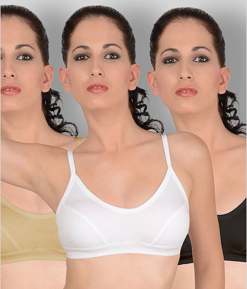 Softskin Pack of 3 Cotton Non Padded Women's Shaping Bra ( Multicolor )