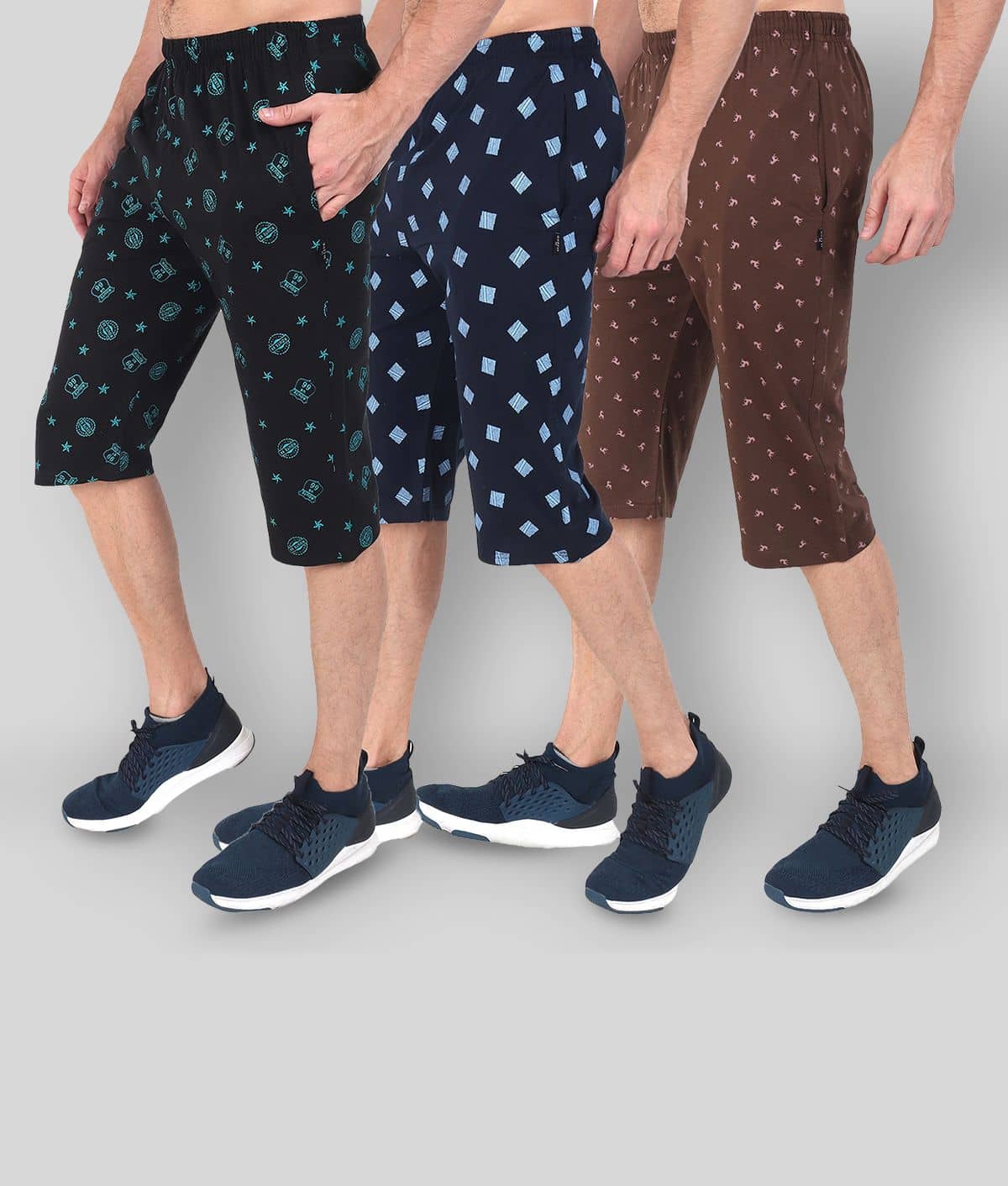 Zeffit - Multi Cotton Blend Men's Three-Fourths ( Pack of 3 ) - Shorts | Buy online on ZillyBuy