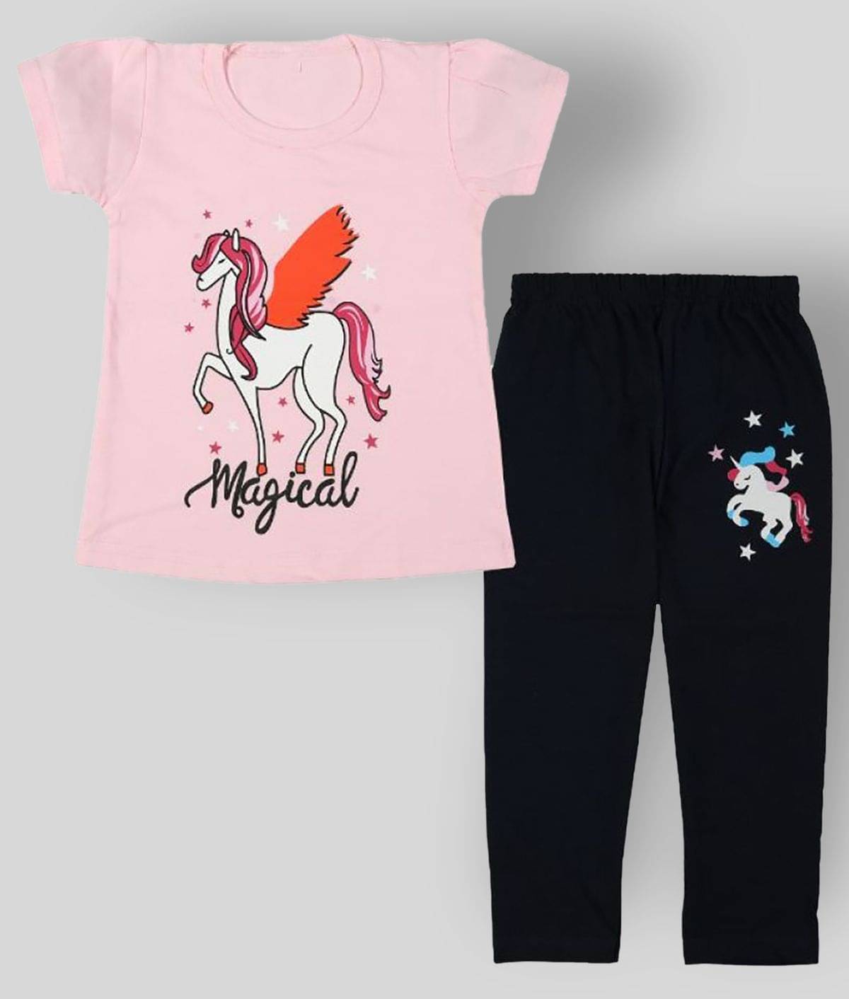     			CATCUB Pack of 1 Girls 100% Cotton Top With Pants ( Pink )
