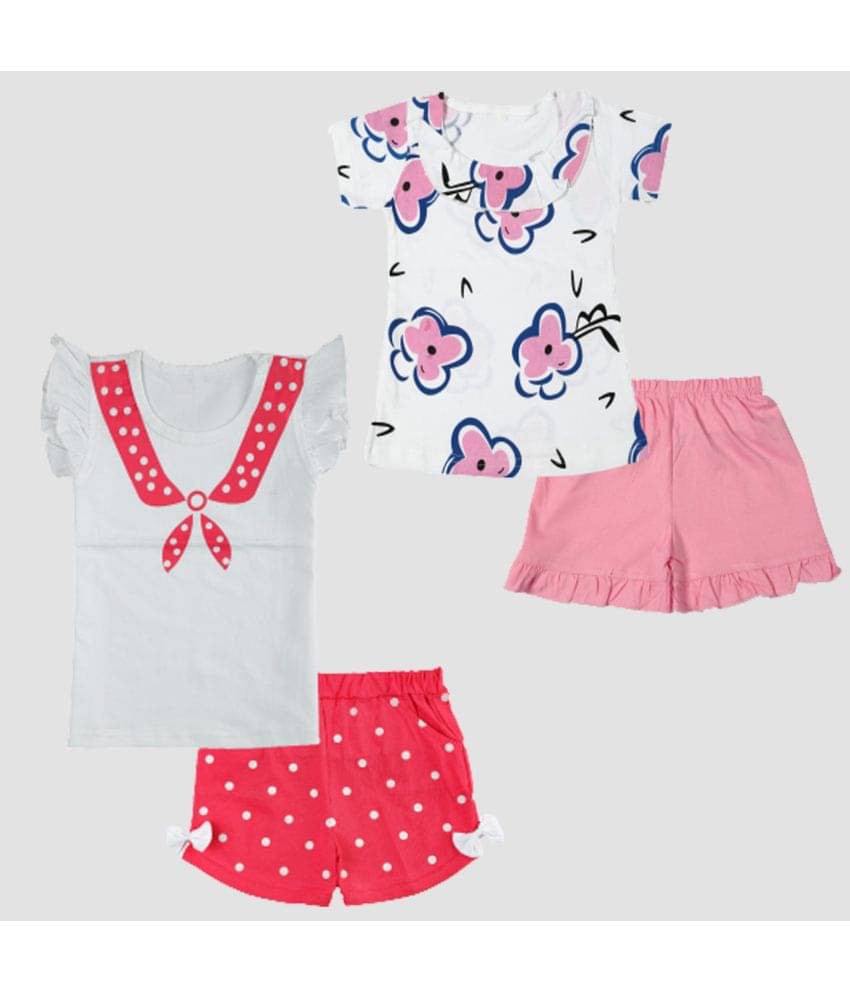     			CATCUB - Multicolor Cotton Girls Top With Shorts ( Pack of 2 )