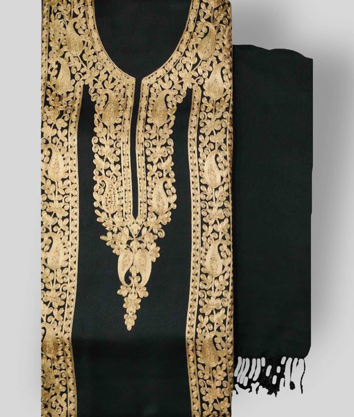KASHMIRI Black Woollen Dress Material - Unstitched Fabrics | Buy online on ZillyBuy