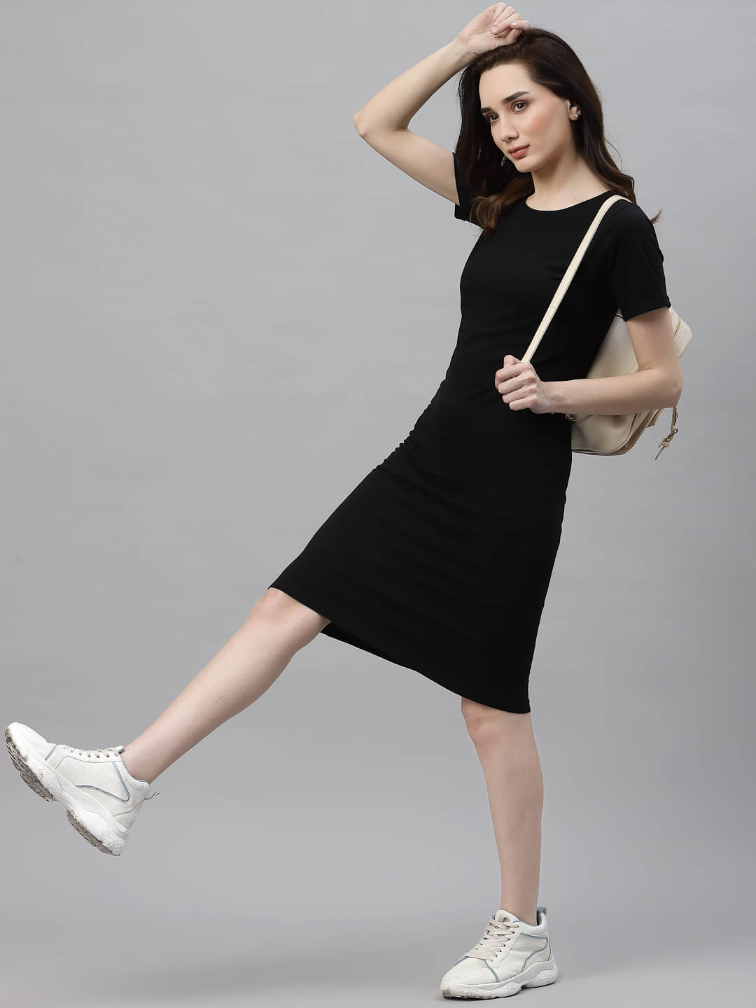     			Rigo Women Cotton Solid Bodycon Dress ( Black )