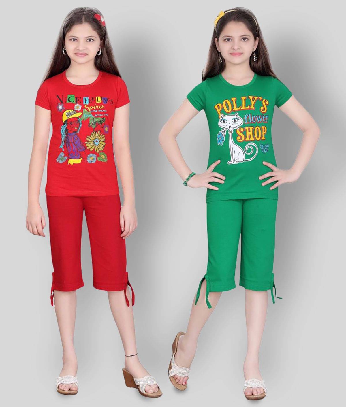     			Sini Mini Pack of 1 Girls 100% Cotton Top With Capris ( Multi )