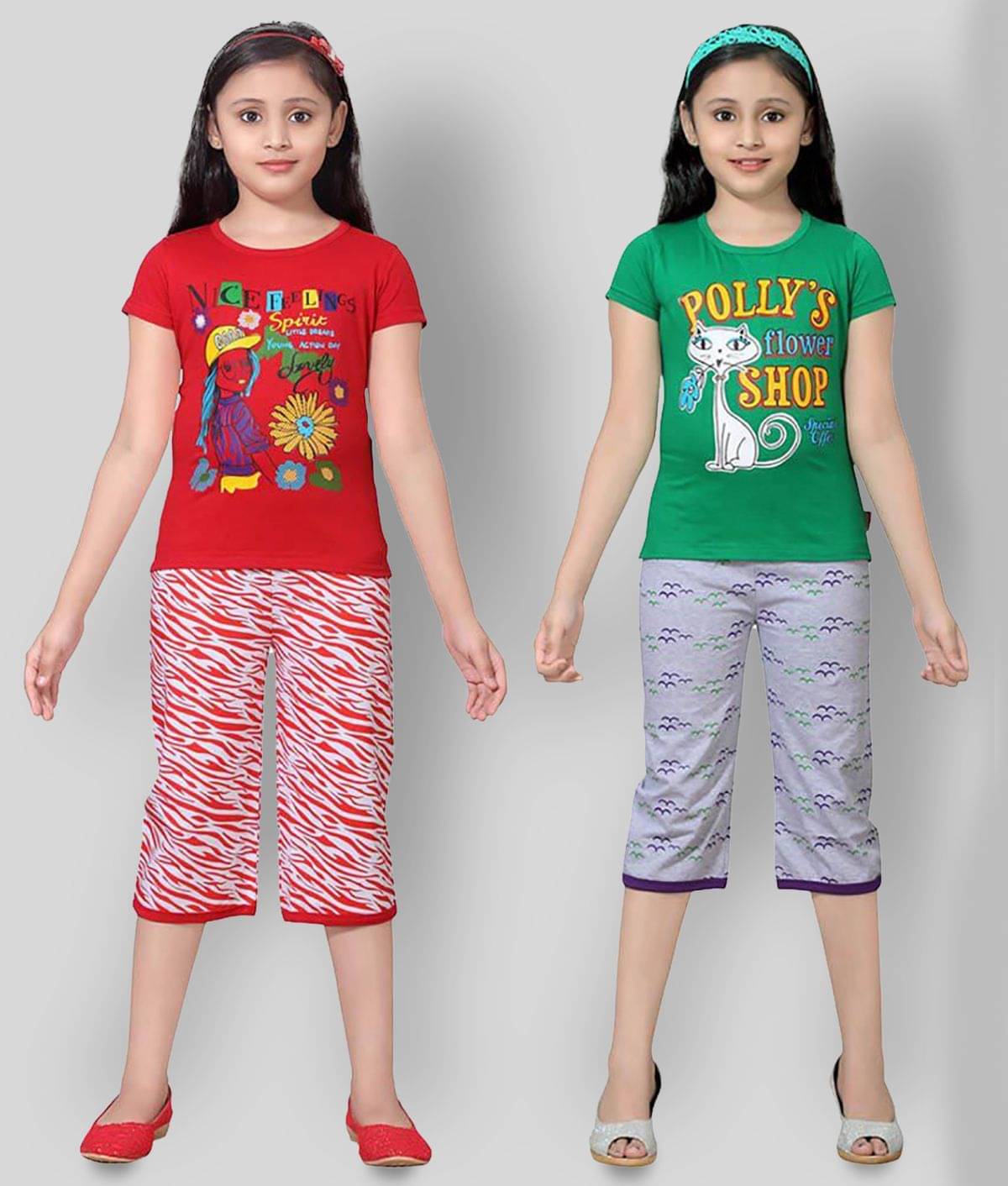     			Sini Mini Pack of 2 Girls 100% Cotton Top With Shorts ( Multi )