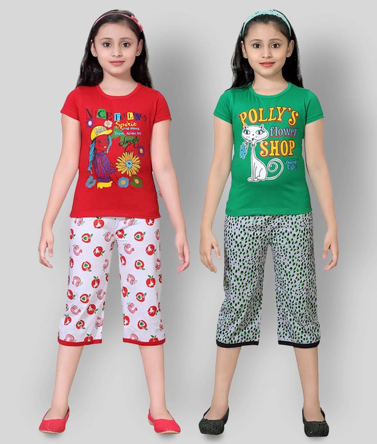     			Sini Mini Pack of 2 Girls 100% Cotton Top With Shorts ( Multi )