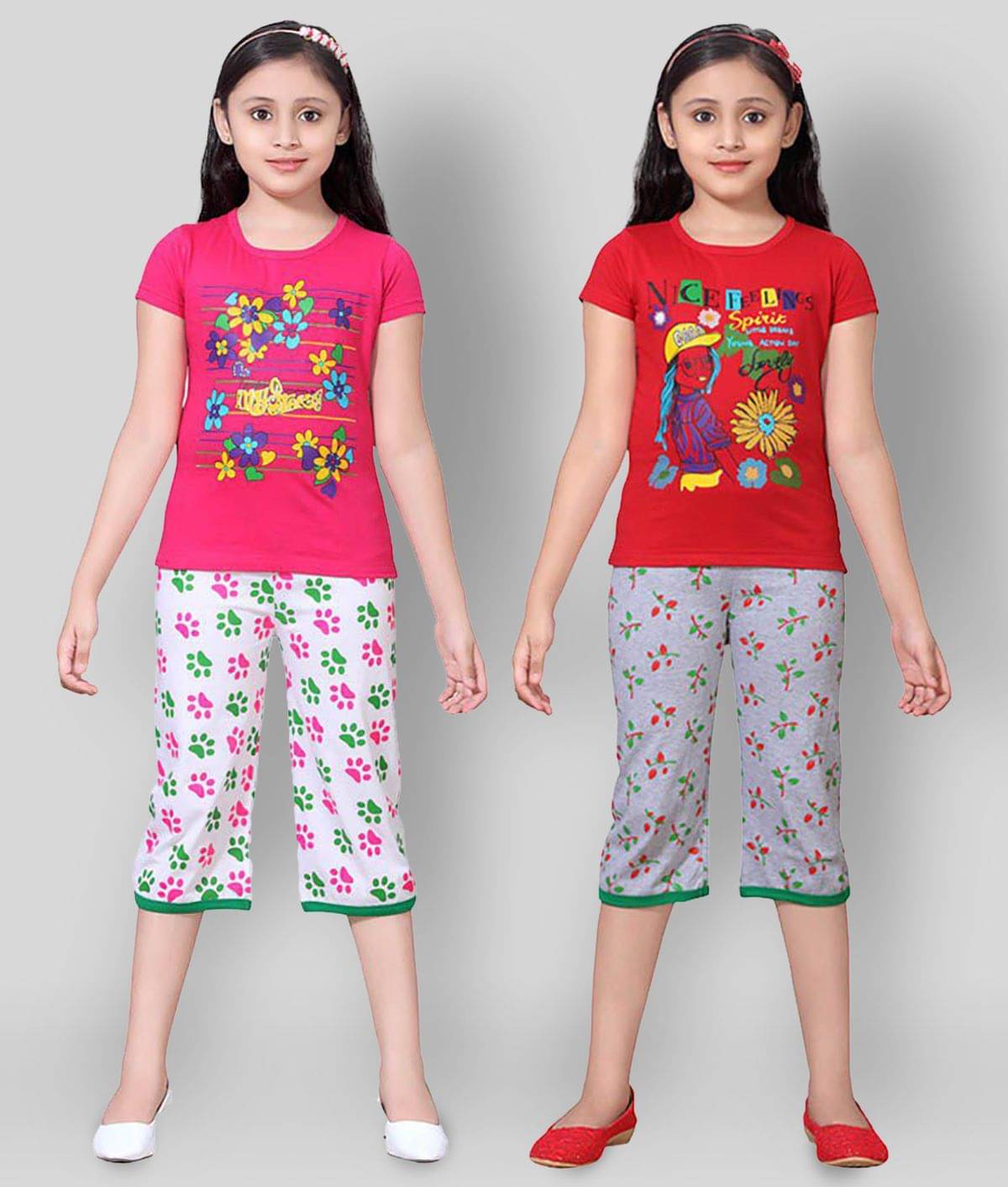     			Sini Mini Pack of 2 Girls 100% Cotton Top With Shorts ( Multi )