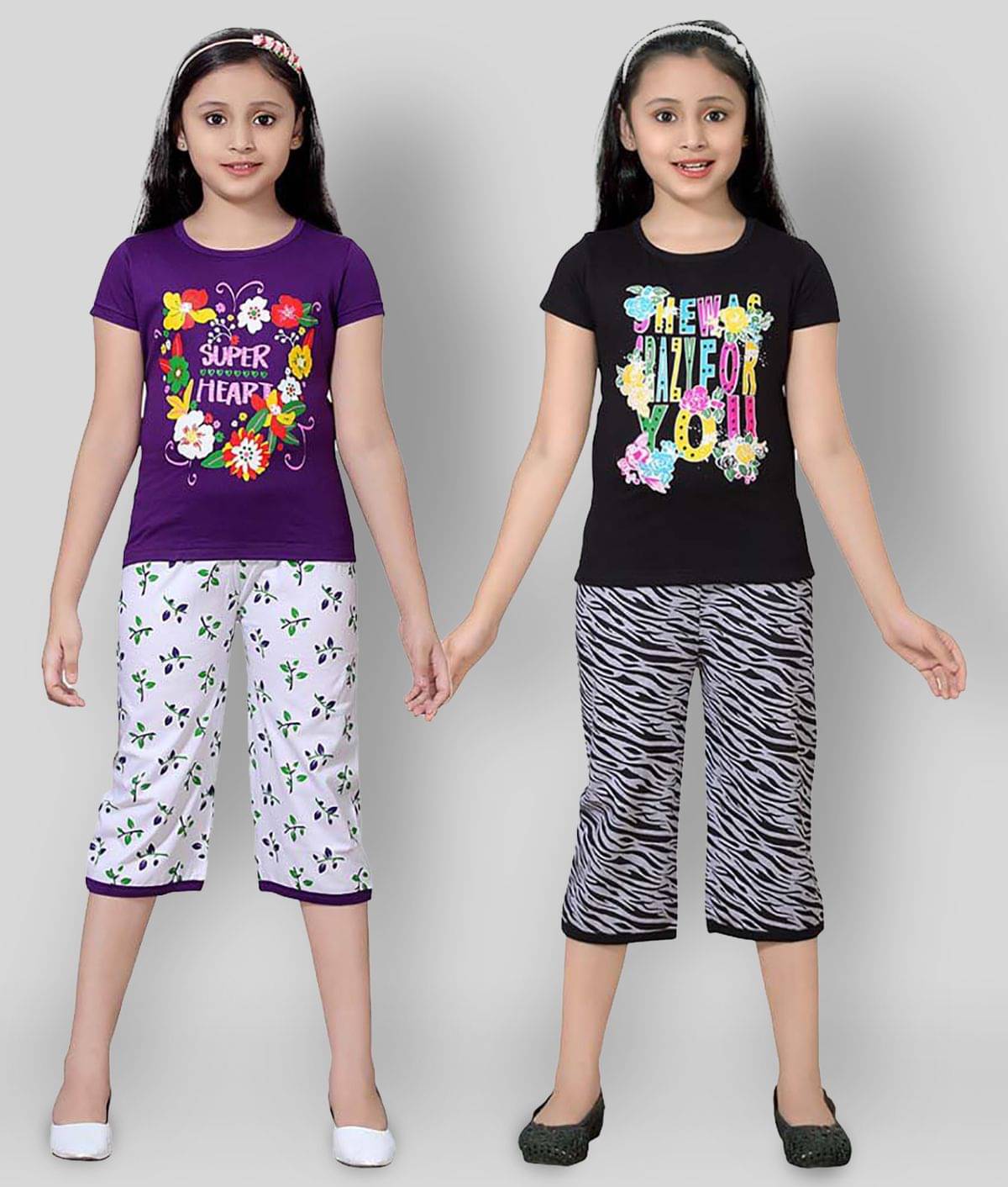     			Sini Mini Pack of 2 Girls 100% Cotton Top With Shorts ( Multi )
