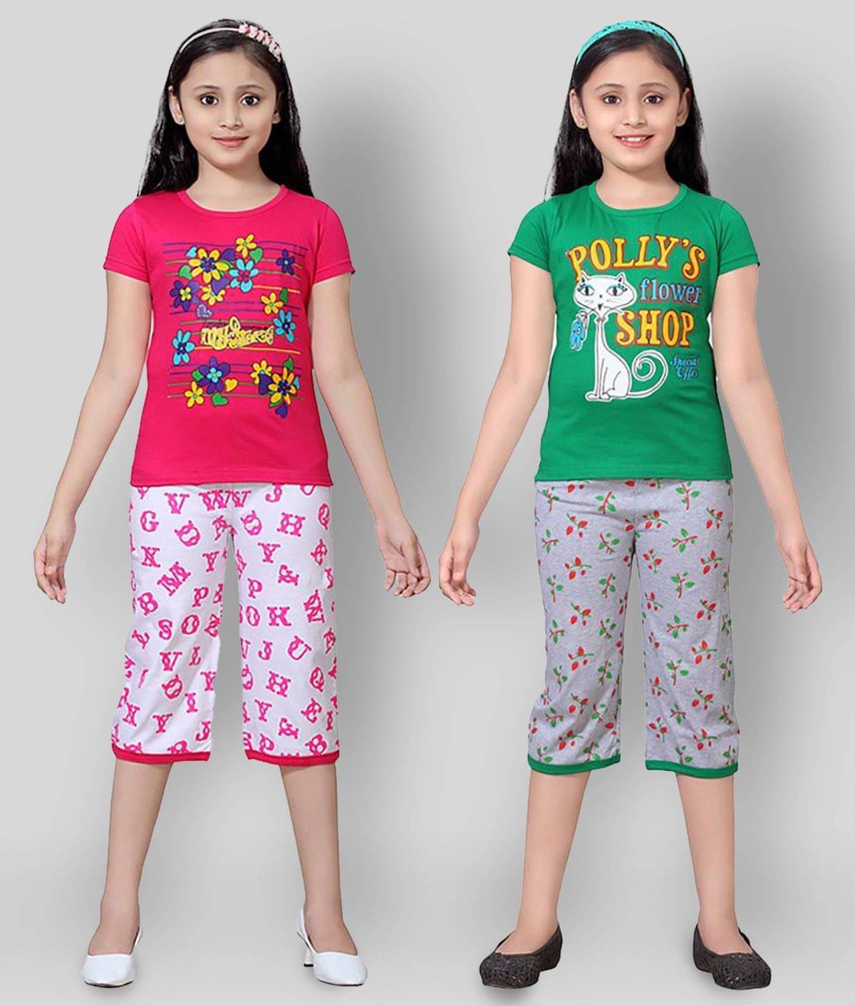     			Sini Mini Pack of 2 Girls 100% Cotton Top With Shorts ( Multi )