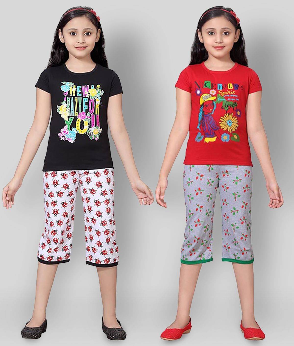     			Sini Mini Pack of 2 Girls 100% Cotton Top With Shorts ( Multicolor )