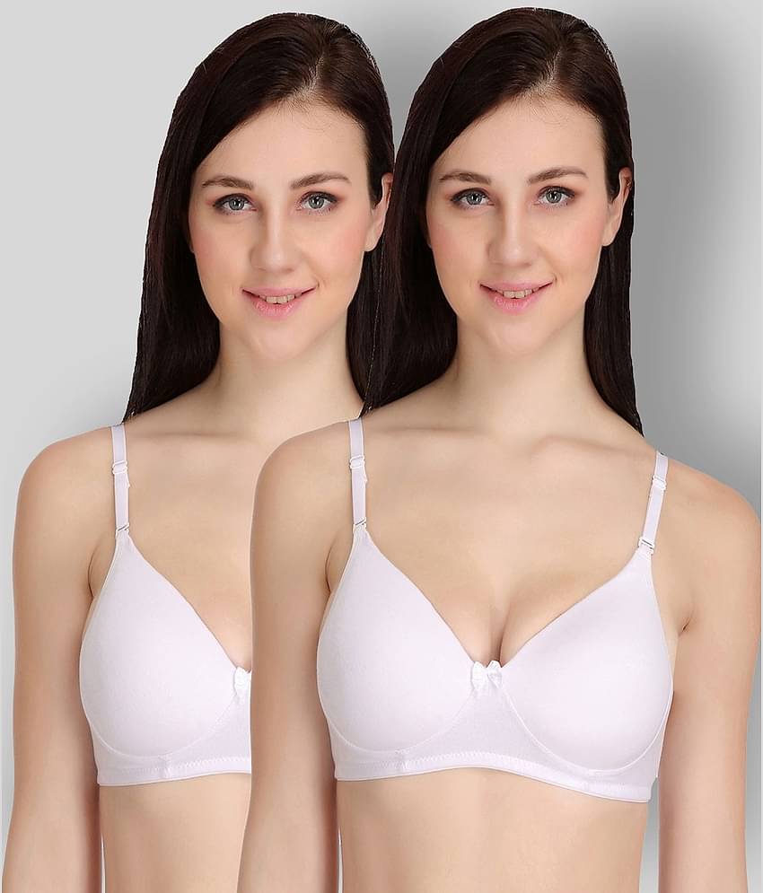 Softskin Pack of 2 Poly Cotton Lightly Padded Women's T-Shirt Bra ( White )