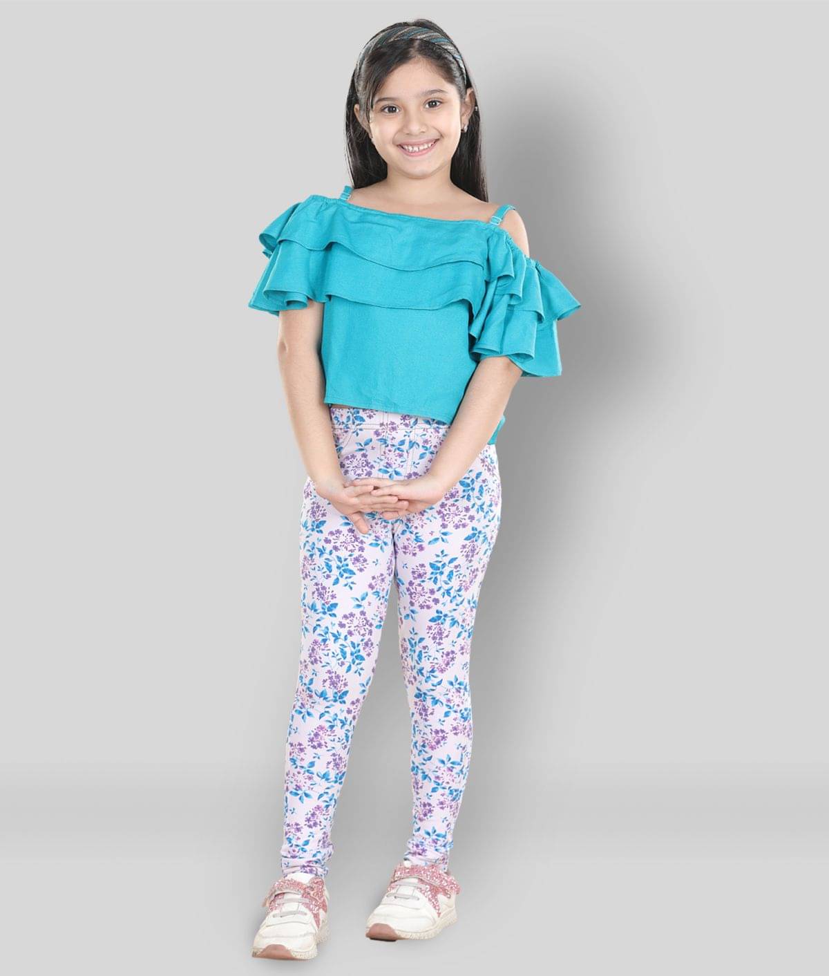     			StyleStone Pack of 1 Girls Rayon Top With Leggings ( White & Blue )
