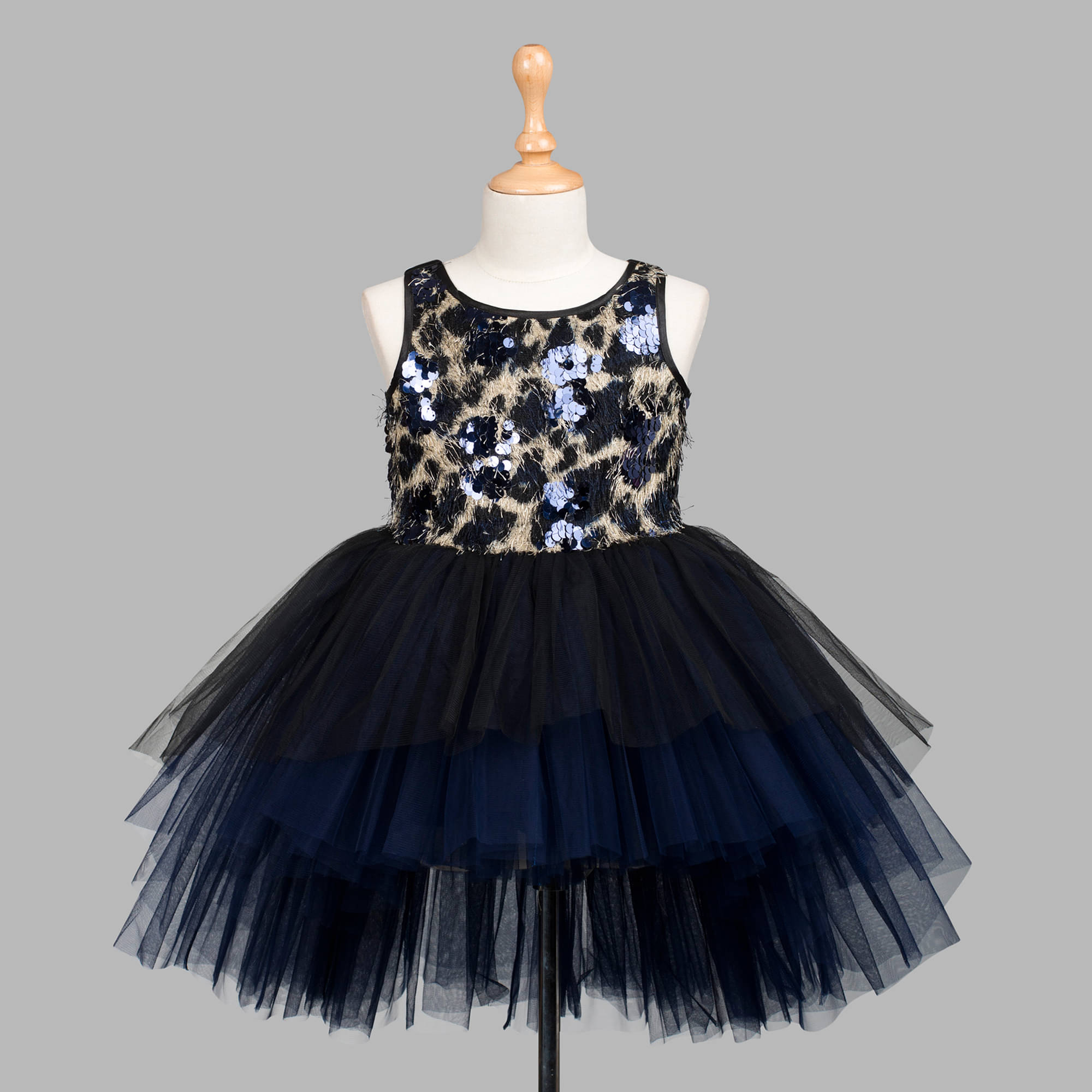     			Toy Balloon Kids Net Fit And Flare Dress For Girls ( Pack of 1 , Navy Blue )