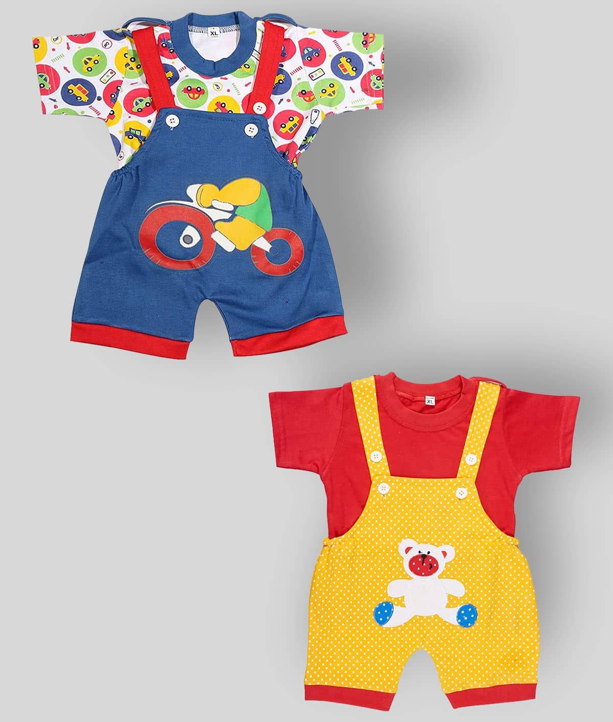 Babeezworld Pack of 2 Baby Girls Cotton Dungarees ( Multicolor )
