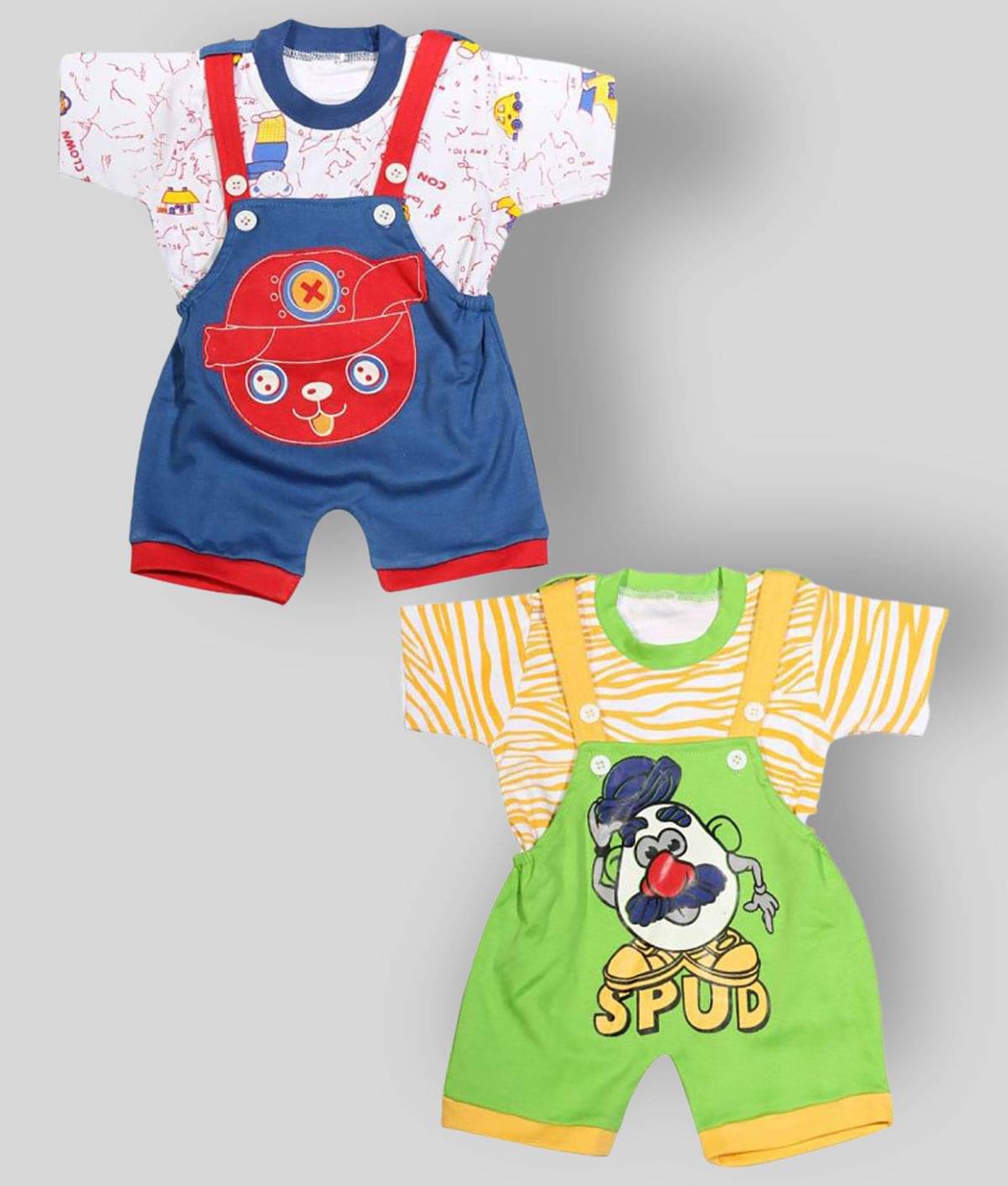     			Babeezworld Pack of 2 Baby Boys Cotton Blend Dungarees ( Multicolor )
