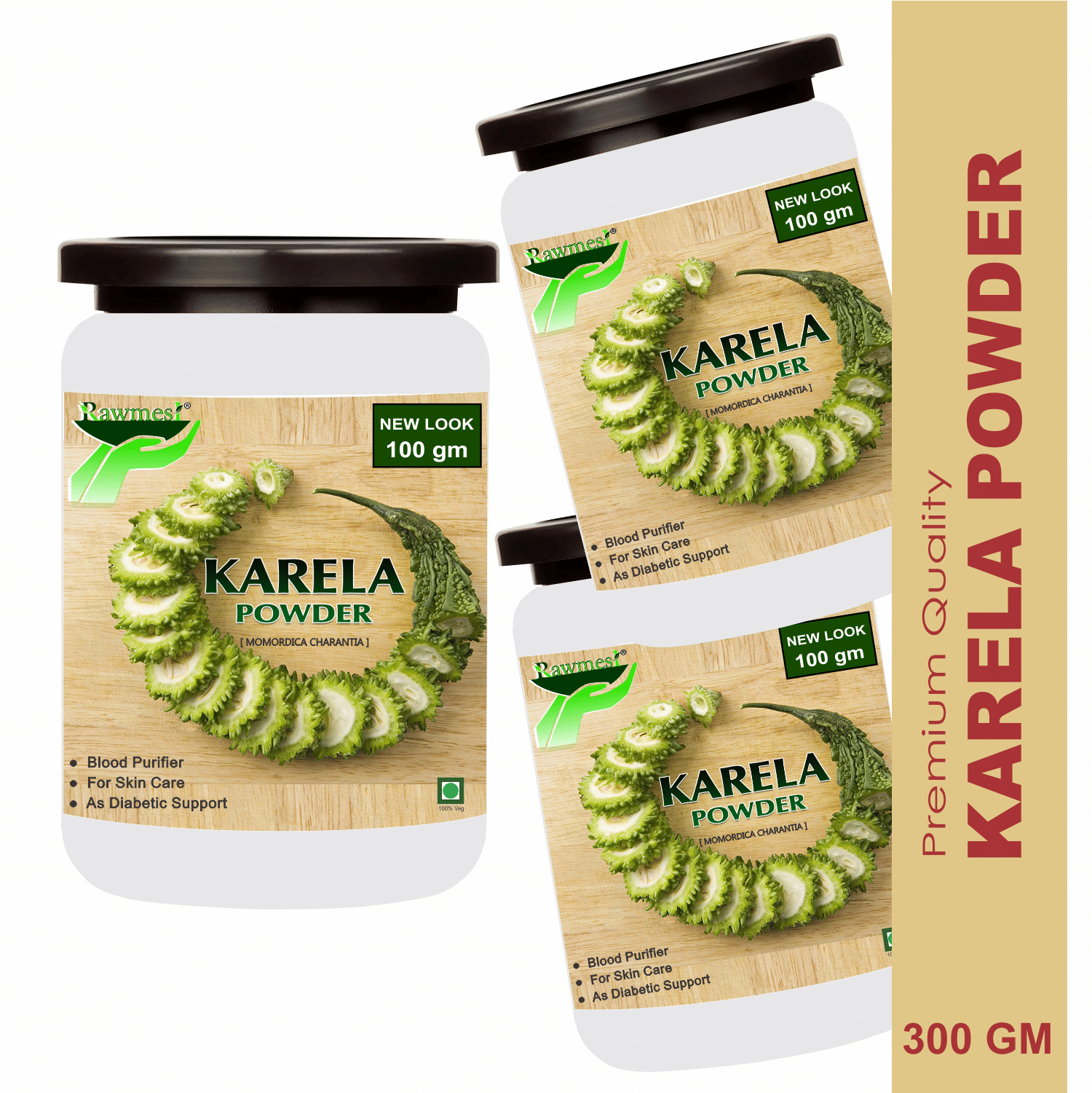 Rawmest Karela (Bitter Gourd) For Blood Purifier Powder 300 Gm Pack of 3