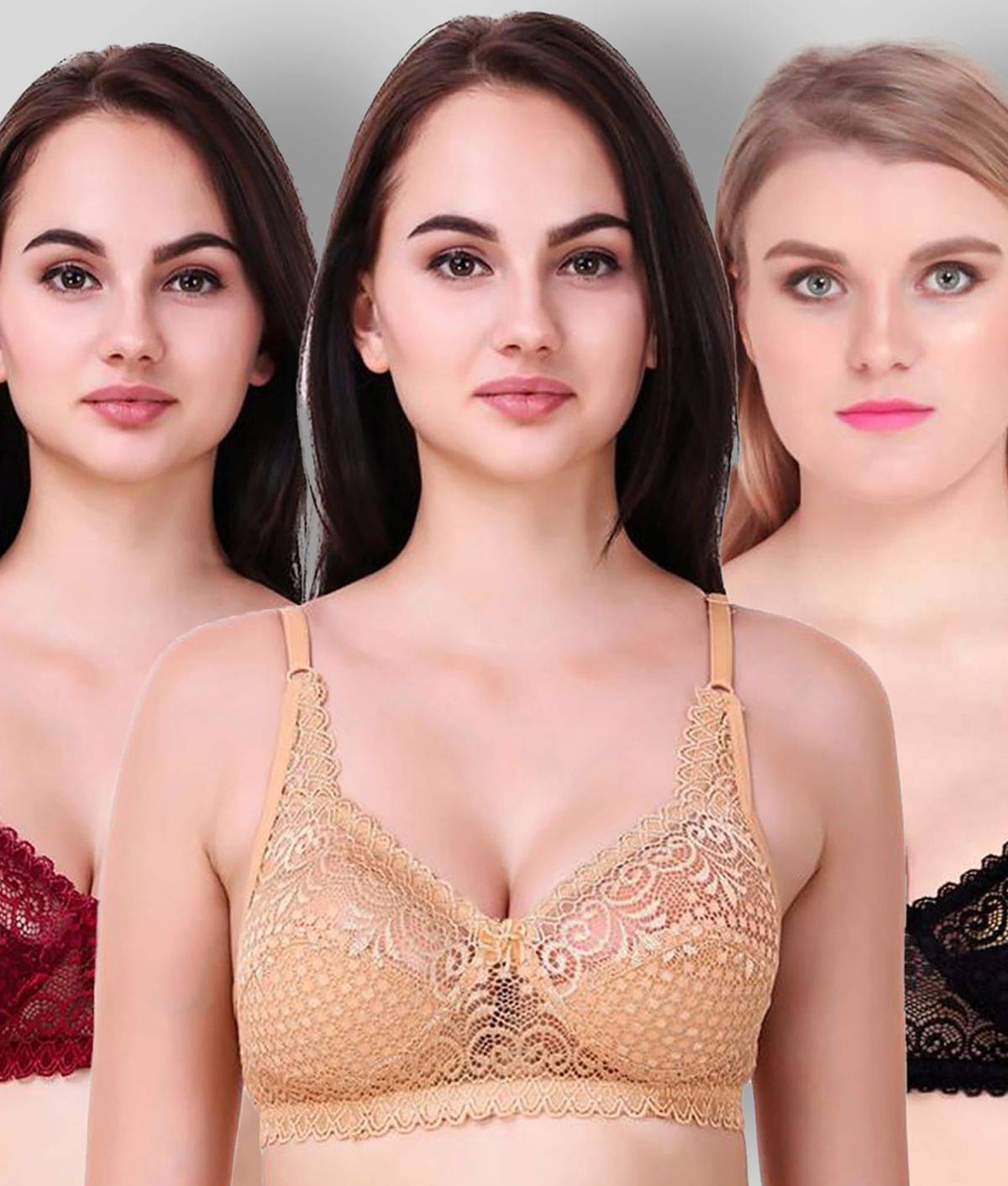     			soft beauty Pack of 3 Net/Mesh Non Padded Women's Everyday Bra ( Multicolor )