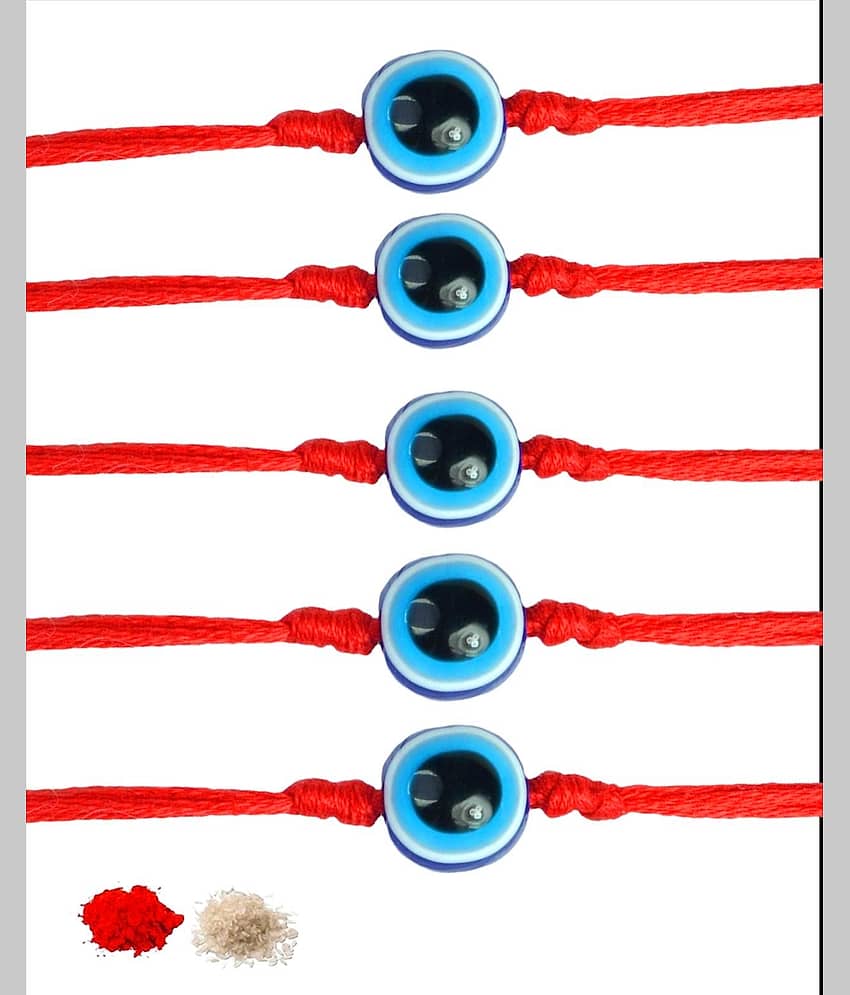 thriftkart Rakhi Set Red 5pc Evil Eye Thread Bracelet Rakhi - Bangles & Bracelets | Buy online on ZillyBuy