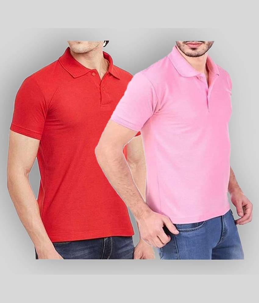 SKYRISE Pack of 2 Cotton Blend Slim Fit Solid Half Sleeves Men's Polo T Shirt ( Multicolor )