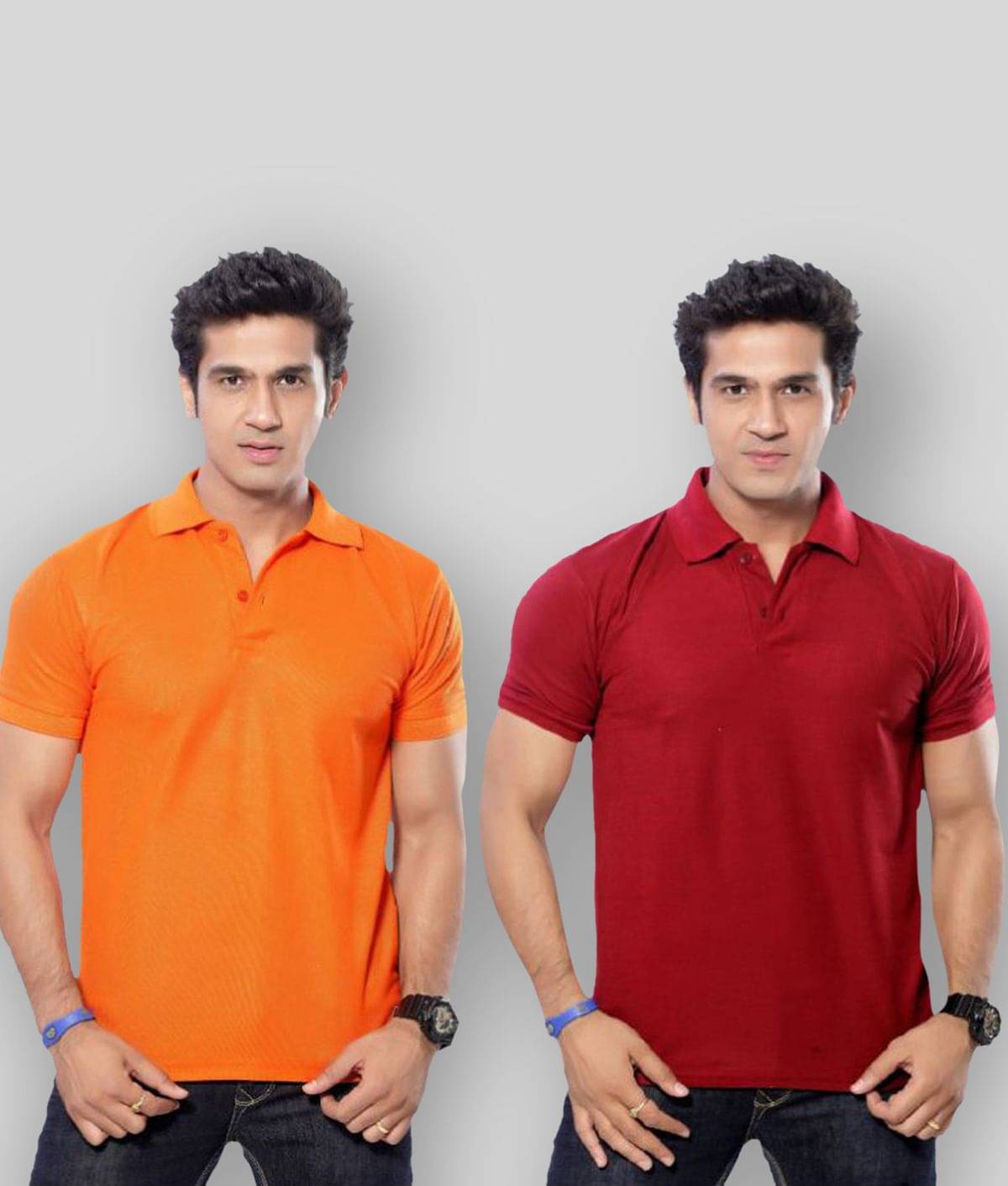     			SKYRISE Pack of 2 Cotton Blend Slim Fit Solid Half Sleeves Men's Polo T Shirt ( Multicolor )